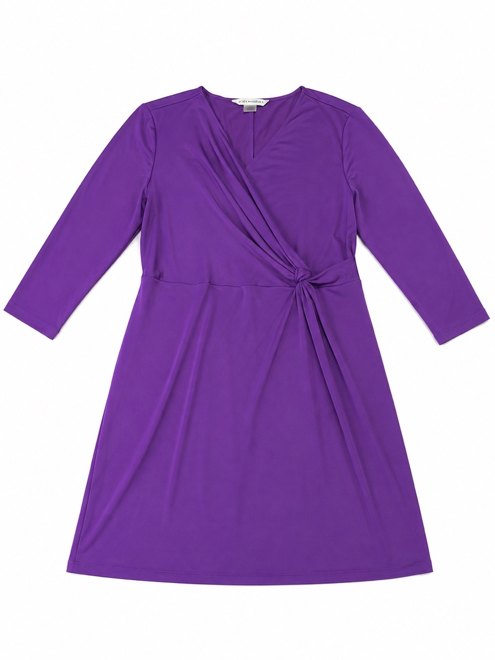Peter Nygard Purple Wrap Dress L - Twist Knot V-Neck 3/4 Sleeve Stretch Career
